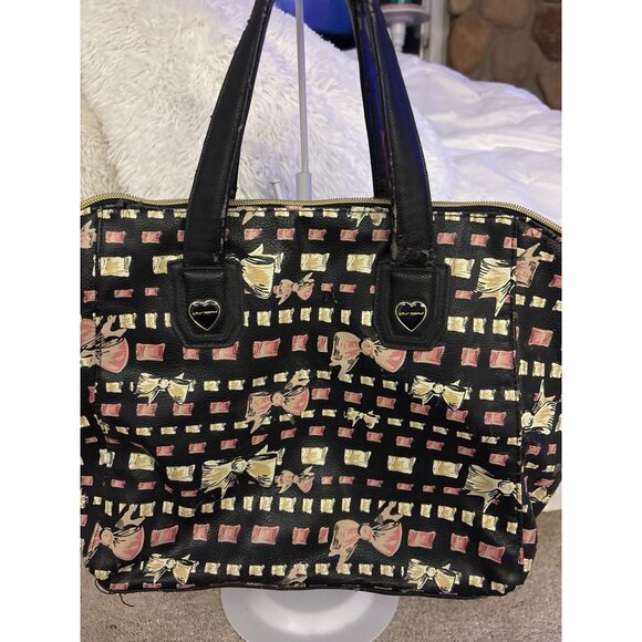 Betsey Johnson Set Of 2 Bags With Bow & Heart Detailing - Black & Patterned SEE - Picture 11 of 13